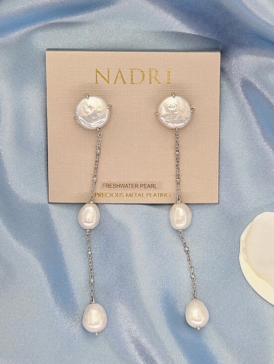 Nadri Jewelry - Nadri Dot Dot Dot Mixed Freshwater Pearl Linear Rhodium Plated Earrings Boho